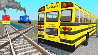 Thumbnail: Flatbed Trailer Tractor Truck Rescue - Deep Water - Railroads - Bus  vs Train - BeamNG.Drive