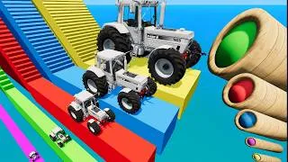 Thumbnail: Smallest and Biggest Tractors vs Stairs with Colors Tube - BeamNG #103