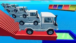 Thumbnail: Small Truck on Giant Truck vs Stairs w Portal Trap - Transport Trucks vs Deep Water - BeamNG #102