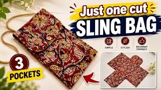 Thumbnail: 🔥 Just ONE Cut Sling Bag ✂️👜 Easy DIY Sewing Tutorial | 3 Pockets | No Pattern Needed
