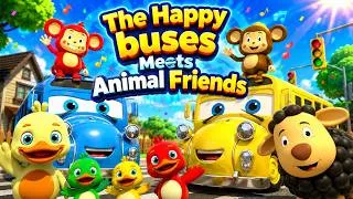 Thumbnail: The Happy Buses Meets Animal Friends! With Famous Nursery Rhymes | Bebetune Nursery Rhymes