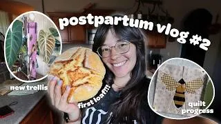 Thumbnail: VLOG | new plant trellises, 6wks PP update, my first sourdough loaf, & quilt progress!