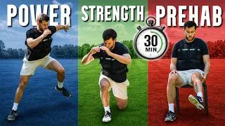 Thumbnail: 30 min Football Specific Bodyweight Workout | Plyos, Prehab, Mobility, + Strength