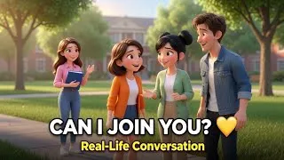 Thumbnail: Can I Join You? 💛 | Real-Life English Conversation | A1–A2 English Learners