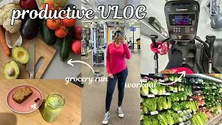 Thumbnail: *PRODUCTIVE* fitness vlog | full glute workout + cardio workout, grocery shopping + haul