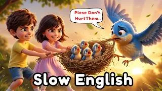 Thumbnail: Why Were They Taking the Bird's Babies? 🥹 | Slow English Listening Story (A2)