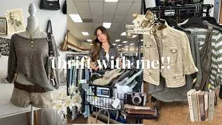 Thumbnail: thrift with me!! spring neutrals, a realistic thrift trip, get to know me 🌼🌾✨