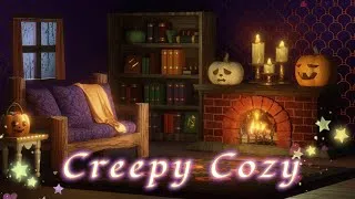 Thumbnail: 🎃 Cozy Crackling Fireside and Thunderstorm 🍬  | Animal Crossing Halloween Ambience