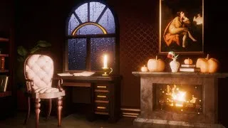 Thumbnail: 🥀 Scholar's Study | Jane Austen Inspired Ambience | Thunder & Crackling Gothic Fireplace