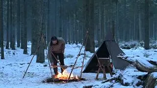 Thumbnail: Winter bushcraft trip - canvas hot tent, cooking steak, reindeer skin, homemade axe and knife etc.