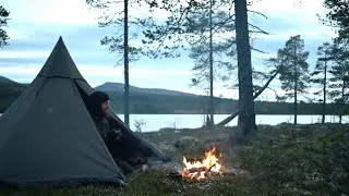 Thumbnail: 3 days solo bushcraft trip - rain, fishing, canvas tent, log cabin, homemade axe and knife etc.