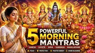 Thumbnail: 🌅 Top 5 Morning Mantras for Positive Energy Blessing | Ganesh, Gayatri, Shiva, Hanuman & Mahalakshmi
