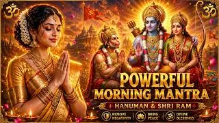 Thumbnail: 🌅 POWERFUL MORNING MANTRAS | Hanuman & Shri Ram Mantra | Remove Negativity, Peace Divine Blessings 🙏
