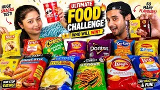 Thumbnail: Eating Indian Snacks Challenge | Lays, Kurkure, Too yumm, Doritos, Cheetos 
