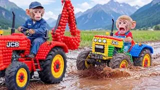 Thumbnail: 🐒🚜 Monkey Nana JCB Gets Stuck in Deep Mud… Rescue Tractor Comes Just in Time! 😱🌊