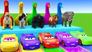 Thumbnail: 5 Giant Duck Cartoon,Cow,Elephant,Tiger,Dinosaur,Paint Wild Animals Crossing Fountain Animation #107