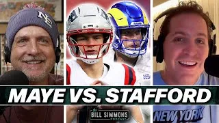 Thumbnail: An MVP Battle: Maye Vs. Stafford … and McCaffrey? Plus Week 18 Picks | The Bill Simmons Podcast