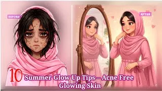 Thumbnail: 10 Summer Glow Up Tips & Hacks🍉 For School /College Girls🔥Acne Free Glowing Skin@Binte.Hawwa07