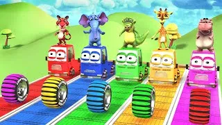Thumbnail: 5 Cars Cartoon, Elephant, Tiger, Hippo, Guess The Right Door Crossing Fountain Animals Tire Game