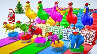 Thumbnail: 5 Giant Duck Cartoon, Cow, Elephant, Tiger, Dinosaur, Paint Wild Animals Crossing Fountain Game #2