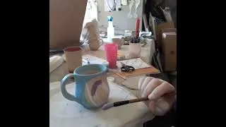 Thumbnail: Two layer stencil technique . Easy Paper stencils and underglaze technique