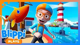 Thumbnail: Blippi Searches The Sea For FISH! 🐟 BEST OF BLIPPI PLAYS ROBLOX! | Educational Gaming Videos