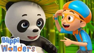 Thumbnail: Blippi Meets a Hungry Giant Panda! 🐼 Animal Cartoons 🌟 Blippi Cartoon Videos for Kids
