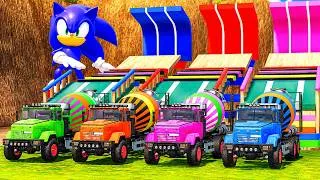 Thumbnail: Colorful Cement Mixer Trucks Transport Challenge! Which Truck Wins! FS22 #142