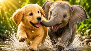 Thumbnail: 🐶 Golden Retriever Puppy Helps Lost Baby Elephant Find Mom 🐘 | Jungle Animal Sounds for Kids 🌿