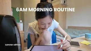 Thumbnail: 6AM morning routine 🌷| productive day in my life, studying for finals, GRWM, korean skincare