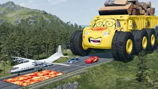 Thumbnail: Giant LOGS DUMP TRUCK McQueen Eater VS Cars Lightning McQueen, Police Car & Giant Plane Beamng.Drive