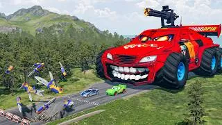 Thumbnail: Giant TANK TRUCK McQueen Truck VS Cars Lightning McQueen & Police Car Downhill Race - Beamng.Drive