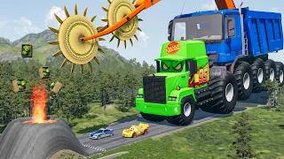 Thumbnail: Giant CRUSHER DOZER MACK TRUCK VS Cars Lightning McQueen & Police Car & Giant Lava Pit  Beamng.Drive