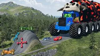 Thumbnail: Giant LAVA TANKER MACK TRUCK Mack Truck VS Cars McQueen & Police Car & Giant Spinner - Beamng.Drive
