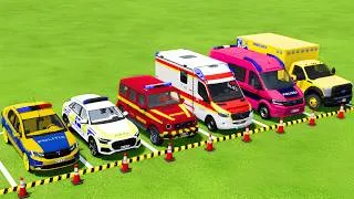 Thumbnail: TRANSPORTING ALL POLICE CARS & AMBULANCE EMERGENCY VEHICLES WITH MAN TRUCKS ! Farming Simulator 22