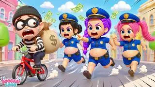 Thumbnail: Wee Woo! Can Big Belly Police Girl Catch the Funny Thief? 🚨🚲 | Police Chase Song | RUMI Kids Songs