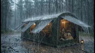 Thumbnail: HEAVY RAIN AND THE CRAZIEST LIGHTNING‼️CAMPING IN A WARM TENT IN THE GREAT BAMBOO WITH CATS ⛈️