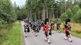 Thumbnail: Echoing drums as Lonach Highlanders march through Cairngorms for 2026 Lonach Gathering in Scotland