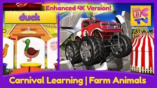 Thumbnail: Learn Animal Names and Sounds with Monster Trucks at the Carnival | Enhanced 4K Version