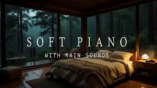 Thumbnail: Calming Piano Melodies & Steady Rain Sounds for Restful Sleep | Warm Woodland Glass Bedroom