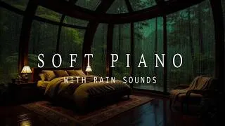 Thumbnail: Peaceful Piano & Steady Rain Sounds for Deep Sleep | Cozy Panoramic Glass Forest Bedroom