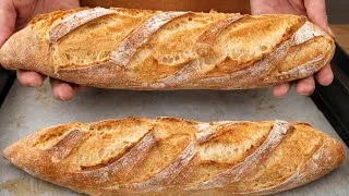 Thumbnail: No-Knead Baguette Better Than the Bakery❗️ Just 4 Ingredients and 10 Minutes of Prep 