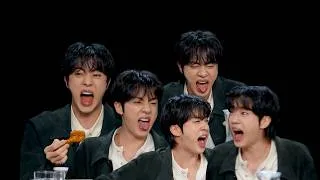 Thumbnail: jin slowly losing his mind on hot ones