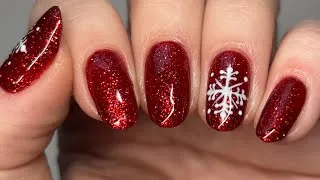 Thumbnail: Red Glitter and Cute Snowflake Nail Art Tutorial❤️❄️