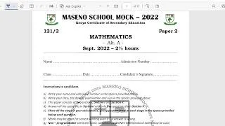 Thumbnail: MASENO SCHOOL MOCK |  MATHEMATICS PAPER 2 |  SECTION 1 2022