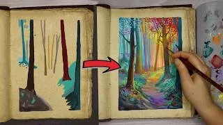 Thumbnail: How I paint a Luminous Forest  with Gouache | Painting Timelapse