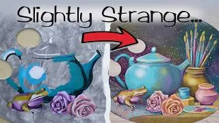 Thumbnail: Frog, Teapot, & Art Supplies in Outer Space Still life || Oil painting Timelapse