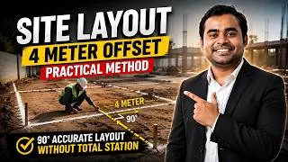 Thumbnail: Site Layout Kaise Karte Hain? | 4 Meter Offset Method Explained on Site | Pythagoras Method