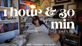 Thumbnail: read with me for 1 hour & 30 minutes 🌧️ | cozy rain & thunder sounds