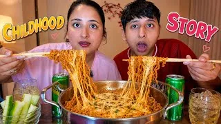 Thumbnail: Eating Cheesy Buldak Noodles + Childhood Story 
